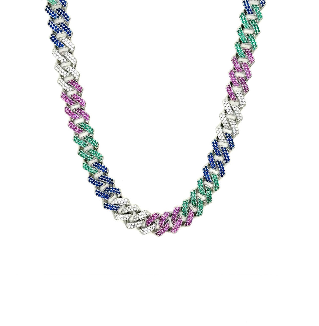 Rainbow Silver Iced Out Cuban Chain