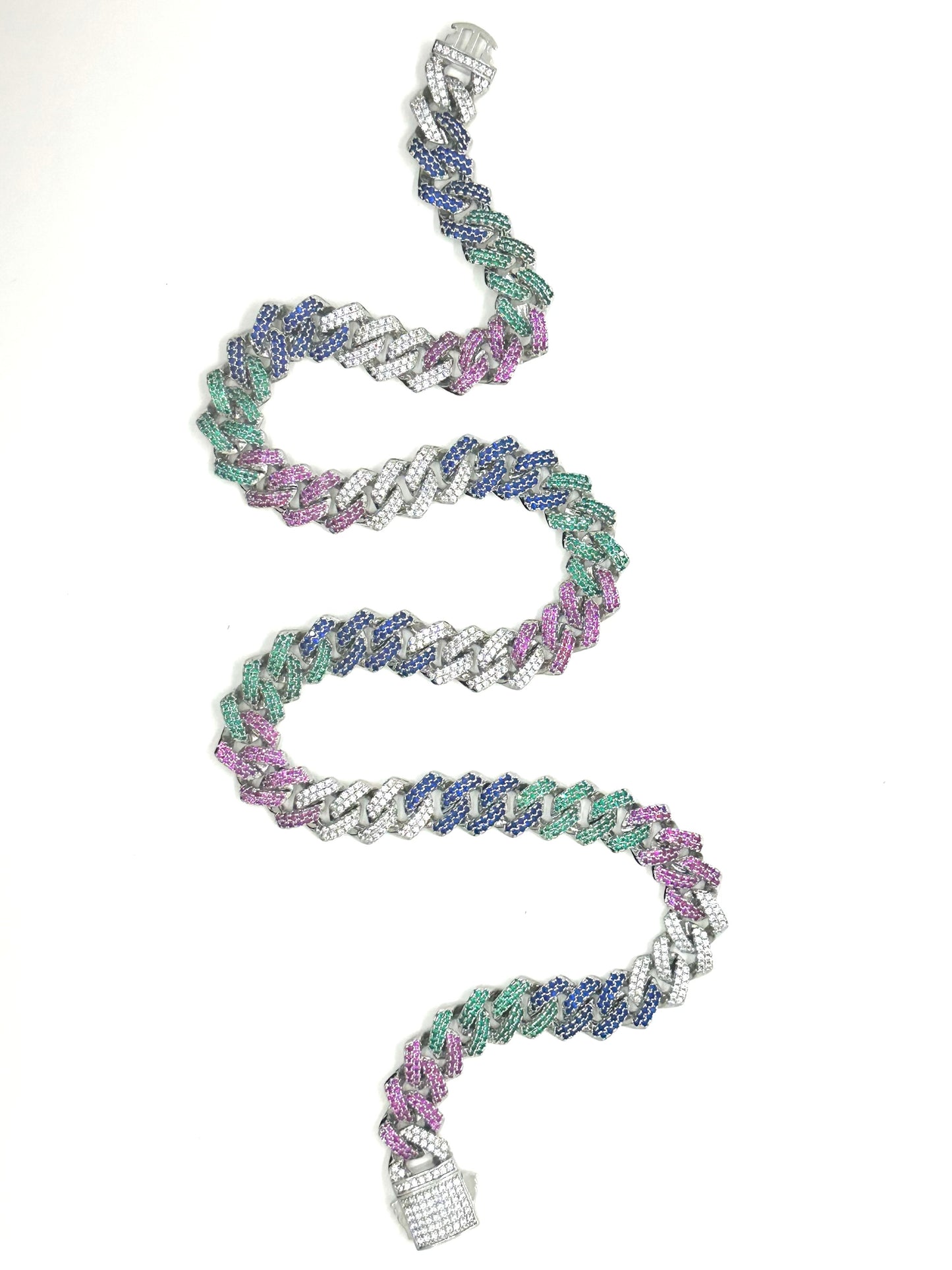 Rainbow Silver Iced Out Cuban Chain
